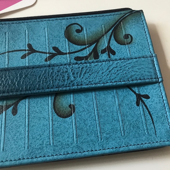 Anna by Anuschka Hand Painted Genuine Leather Organizer Wallet Paisley Floral - Picture 7 of 10